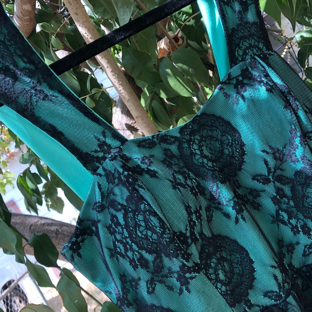 NWOT, Overlay Lace Black and Teal Dress, Size S, Girls